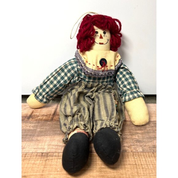 Vintage Handmade Raggedy Ann Doll 10" Checkered & Striped Outfit Ornament - Picture 1 of 5